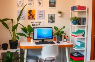 Stylish apartment desk brimming with organization ideas and a cheerful vibe.